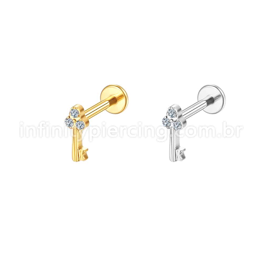 Piercing Labret Aço Cirúrgico Chave Zircônia Cravejada